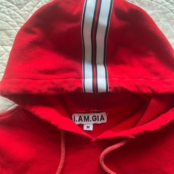 I.AM.GIA Cropped Hoodie. Red & White. Medium - Picture 4 of 10